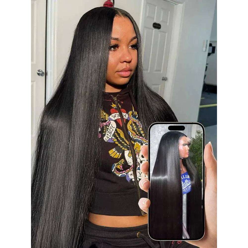 220 Density 30 38 Inch 13x6 HD Transparent Lace Frontal Human Hair Wigs Bone Straight Brazilian Remy For Black Women Pre Plucked