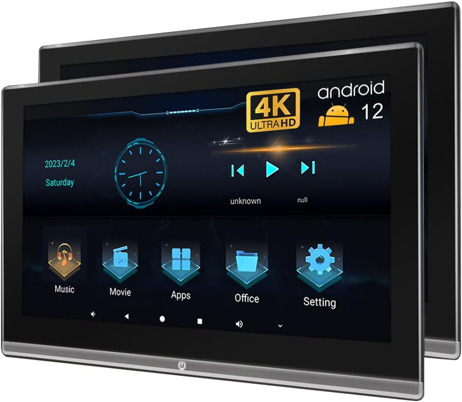 11.6 Inch 4K Headrest Player Mirror Link, HDMI, Sd Card, Headphone Jack, Portable Car Video WiFi Touch Screen with Bluetooth, FM and 2G+32G