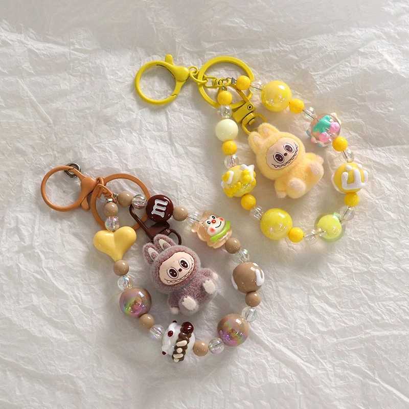 LaBuBu Cute Keychain Bead Jewelry Resin Cartoon Backpack Pendant Fluff Pvc Phone Ornaments Bag Charms Rabbit Clasp Car Keychain W250526