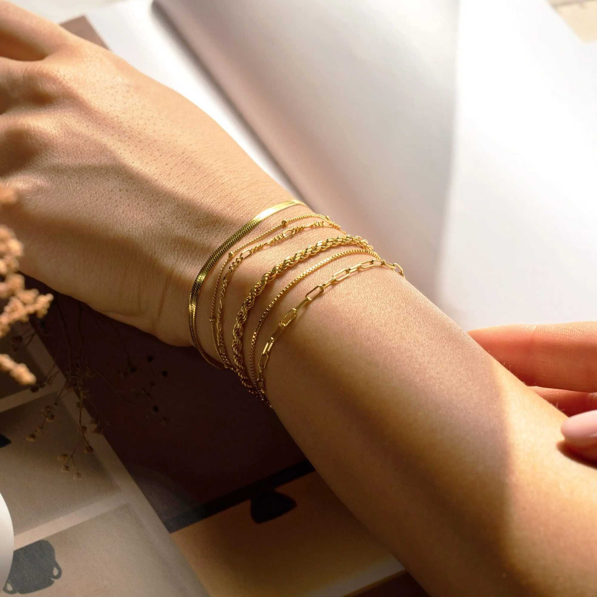 FTCY 6Pcs Gold Color Bracelet Set for Women Bohemian Vintage Thick Twist Cuban Chain Bracelet Womens Trendy Jewelry Gifts W250526