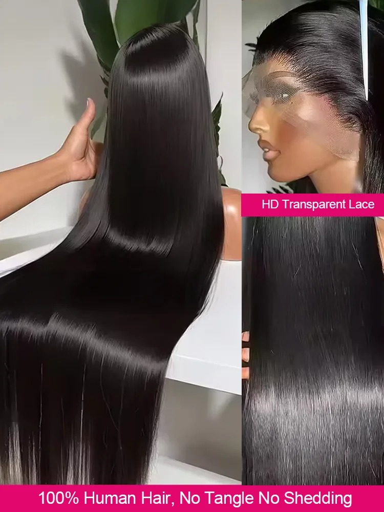 300 density 13x4 HD Transparent Straight Lace Frontal Human Hair Wigs 30 34 Inch 13x6 Lace Front Wig PrePlucked synthetic For Women