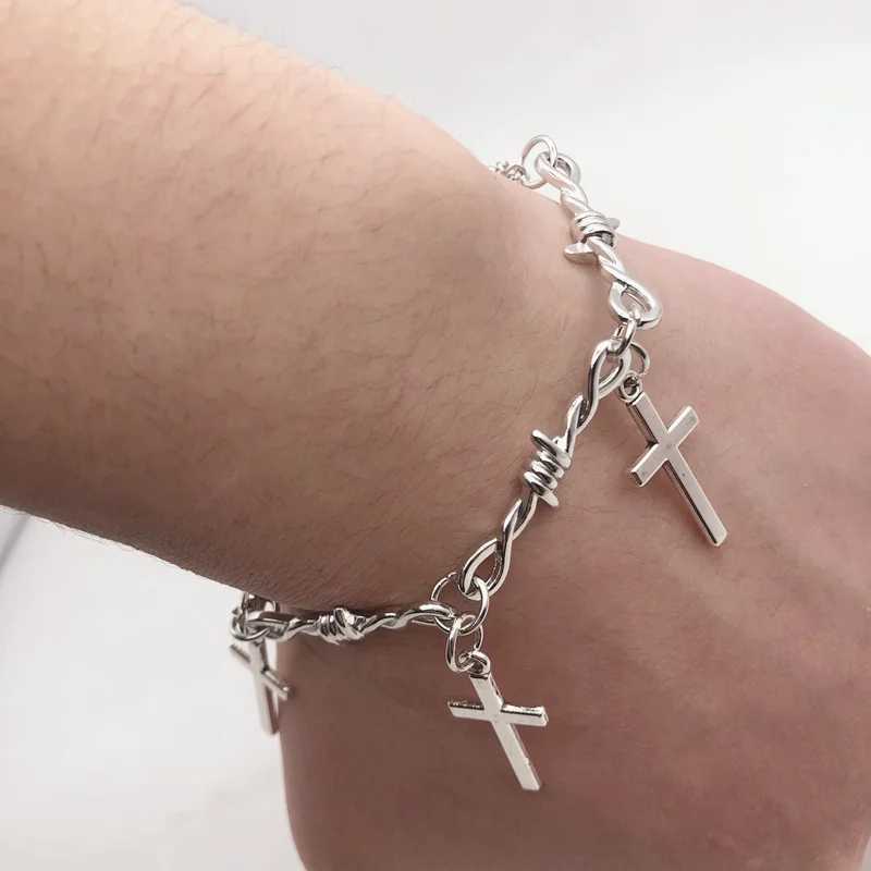 Small Wire Brambles Iron Unisex Choker Bracelet Women Hip-hop Gothic Punk Cross Barbed Wire Little Thorns Bracelet Choker Gifts W250526