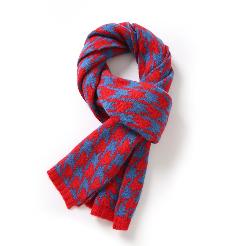 T819 new 100% wool classic houndstooth scarf knitted wool neck scarf for women