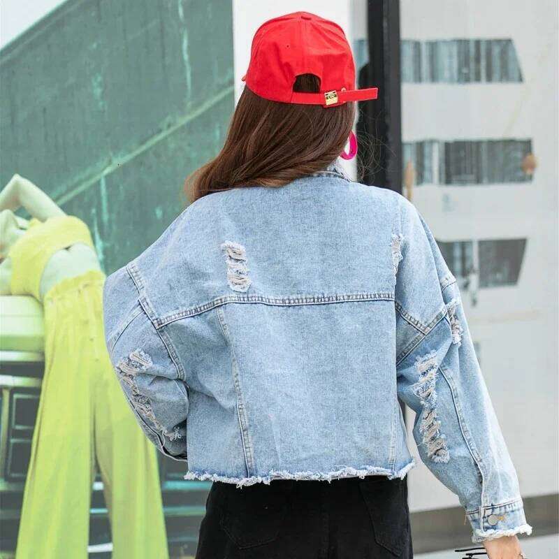 2024 Jeans Overcoat Oversized Younger Coat Women's Spring Autumn New Long Sleeves Fashion Design Heavy Industry Denim Top Jacket