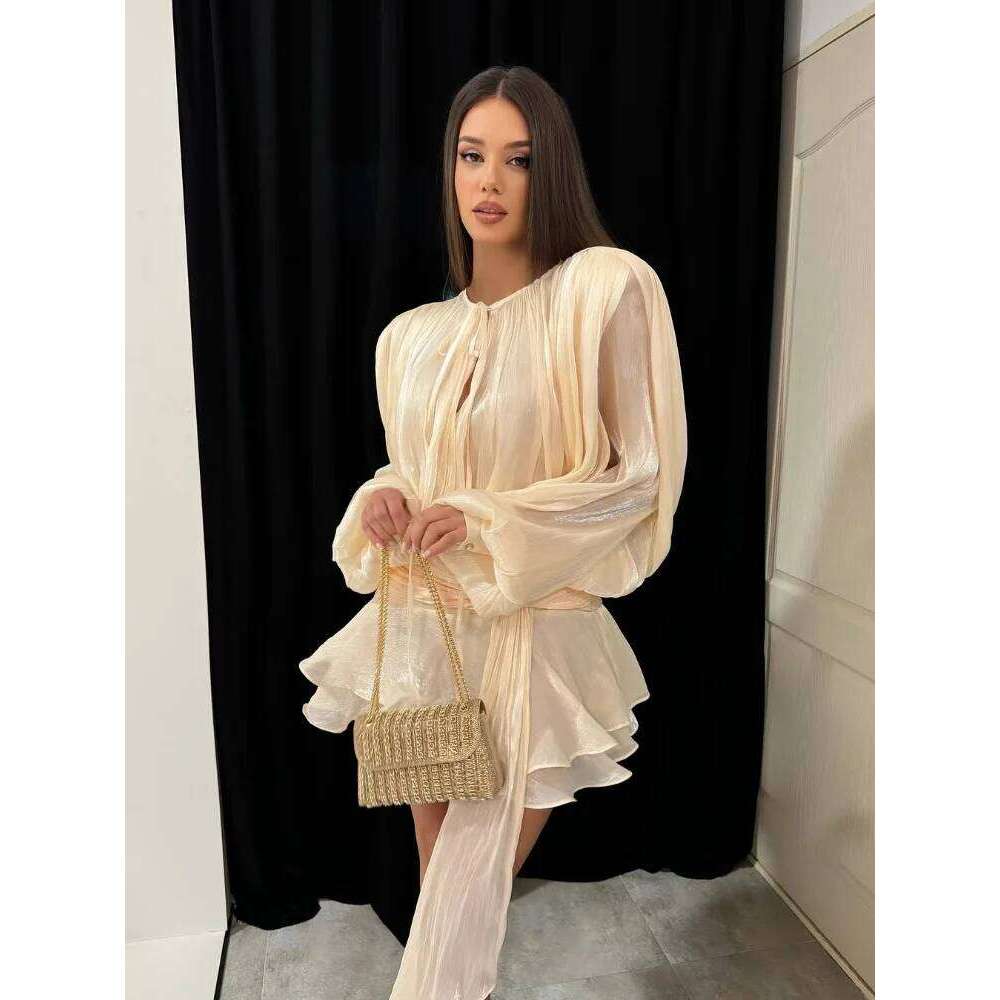 Hot Tight Dresses Stunning Shiny Ruffles Lace Up Mini Dress Women S Chic Loose Hollow Out A Line Pleated Vestidos Lady Summer Party Gowns New Casual K