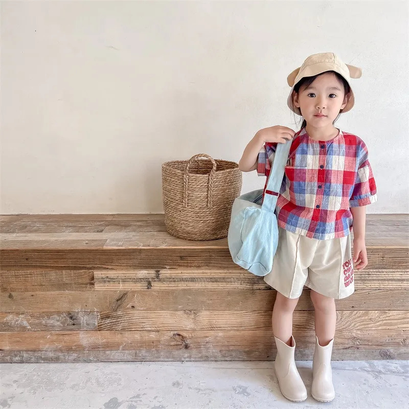 Korean Style Summer Child Shorts Washed Wide Leg Letter Print Casual Short Pants for Boys and Girls Kid Clothes B2282 250527