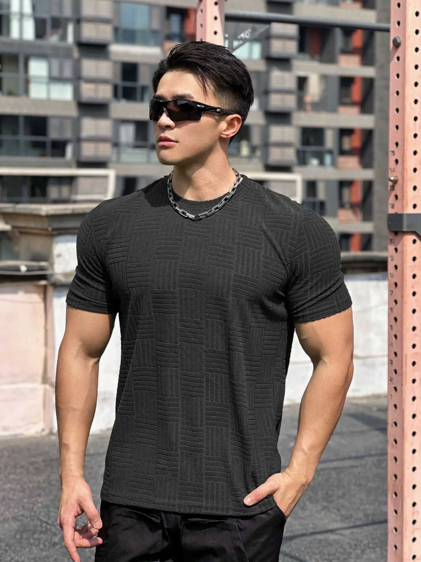Spring And Summer New Muscle Sports Semi-Tight Fitness Short Sleeve Mens Basketball Running Training Terry Cloth Sports T-Shirt Z250527