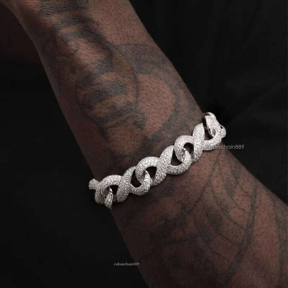 Hip Hop Man Necklace Vvs Moissanite Cuban Link ChainNew Design 13mm Infinity Solid Sier Gold Plated