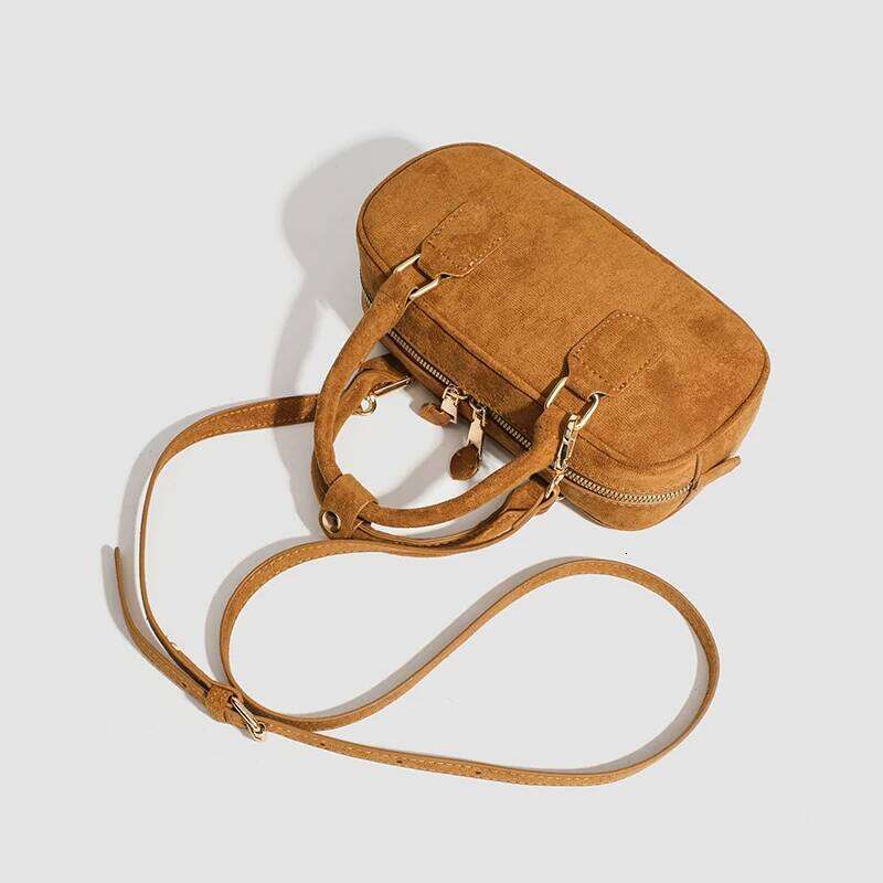 Faux Suede Boston Messenger Bags For Women Designer Handbag Purses 2024 New In Vintage Zipper Commute Shoulder Crossbody
