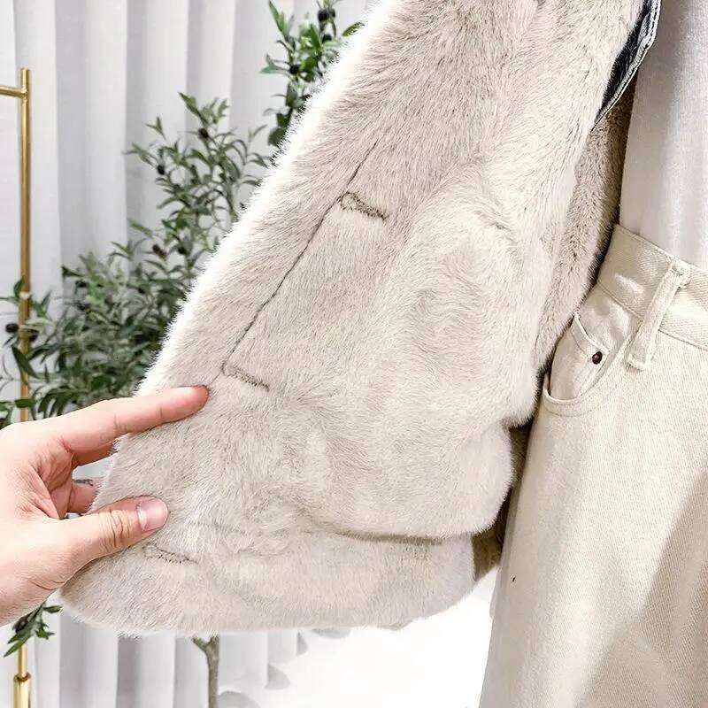 Jean Jacket Korean Winter Both Side Wear Thick Warm Lamb Veet Denim Coat Single Breasted Buttons Patchwork Plush Outwear T470