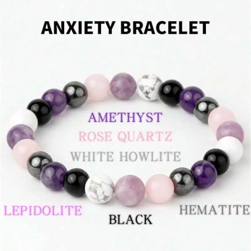 OAIITE Handmade Gifts Natural Stone Bracelets Men Women Jewelry Rose Quartz Hematite Lithium Howlite Amethyst Relieve Anxiety W250526