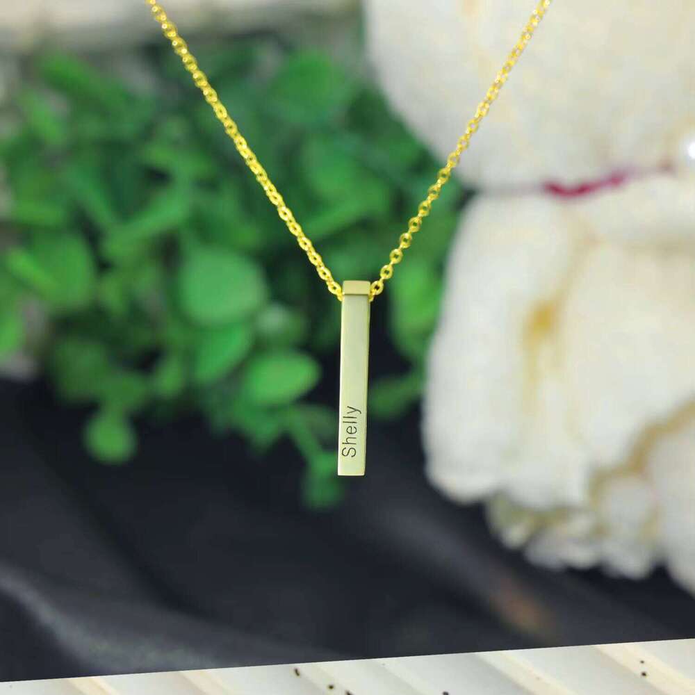 Vertical Personalized Engraved Name Fashion Jewelry Gold Plated Stainless Steel 3D Bar Necklace Wholesale