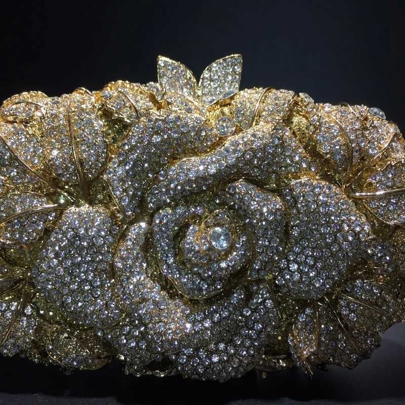 Elegant Rose Gold Rhinestone Evening Bag for Women Wedding Bridal Party Purse Luxury Diamond Handbag Designer Crystal Bags W250527