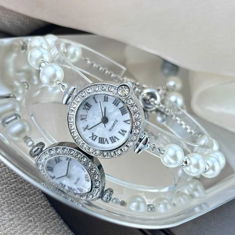 Ladies diamond-encrusted Roman numeral dial white bead bracelet fashionable versatile small exquisite quartz watch for women XJ250527