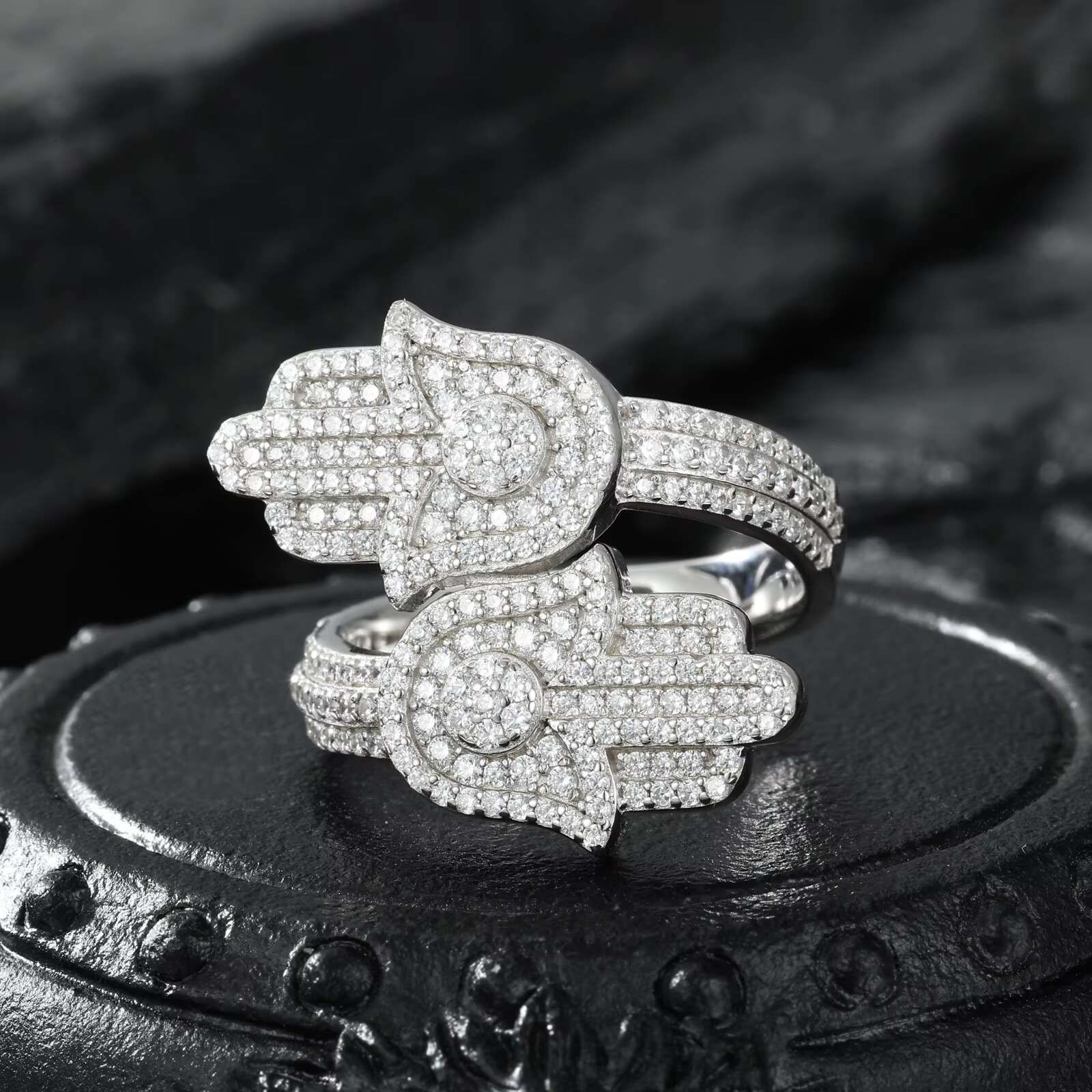 Fashion Mens Jewelry Gift Hip Hop 925 Sterling Silver VVS Mossanite Diamond Iced Out Hamsa Hand Ring With Certificate