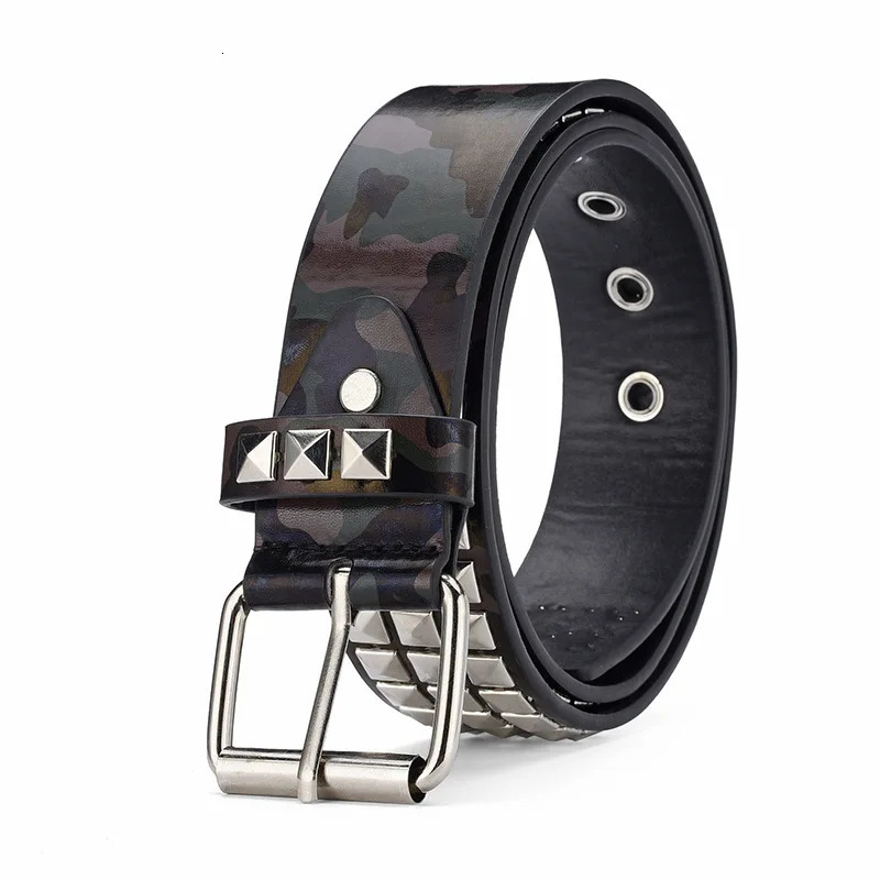 Camouflage Rivet Belt Unisex Fashion Casual All-match Jeans Accessories Girdle Goth Retro Punk Hip Hop Y2k Girl Waistband 250520