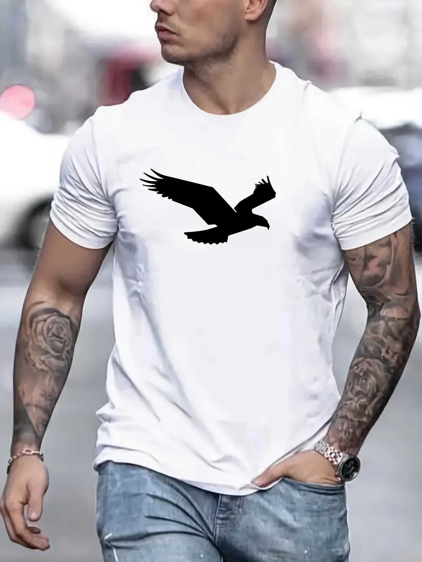 Mens Summer Loose Size 100% Cotton Eagle Pattern Printed Round Neck Short Sleeve Breathable Casual Fashion T-Shirt T-shirt Top Z250527