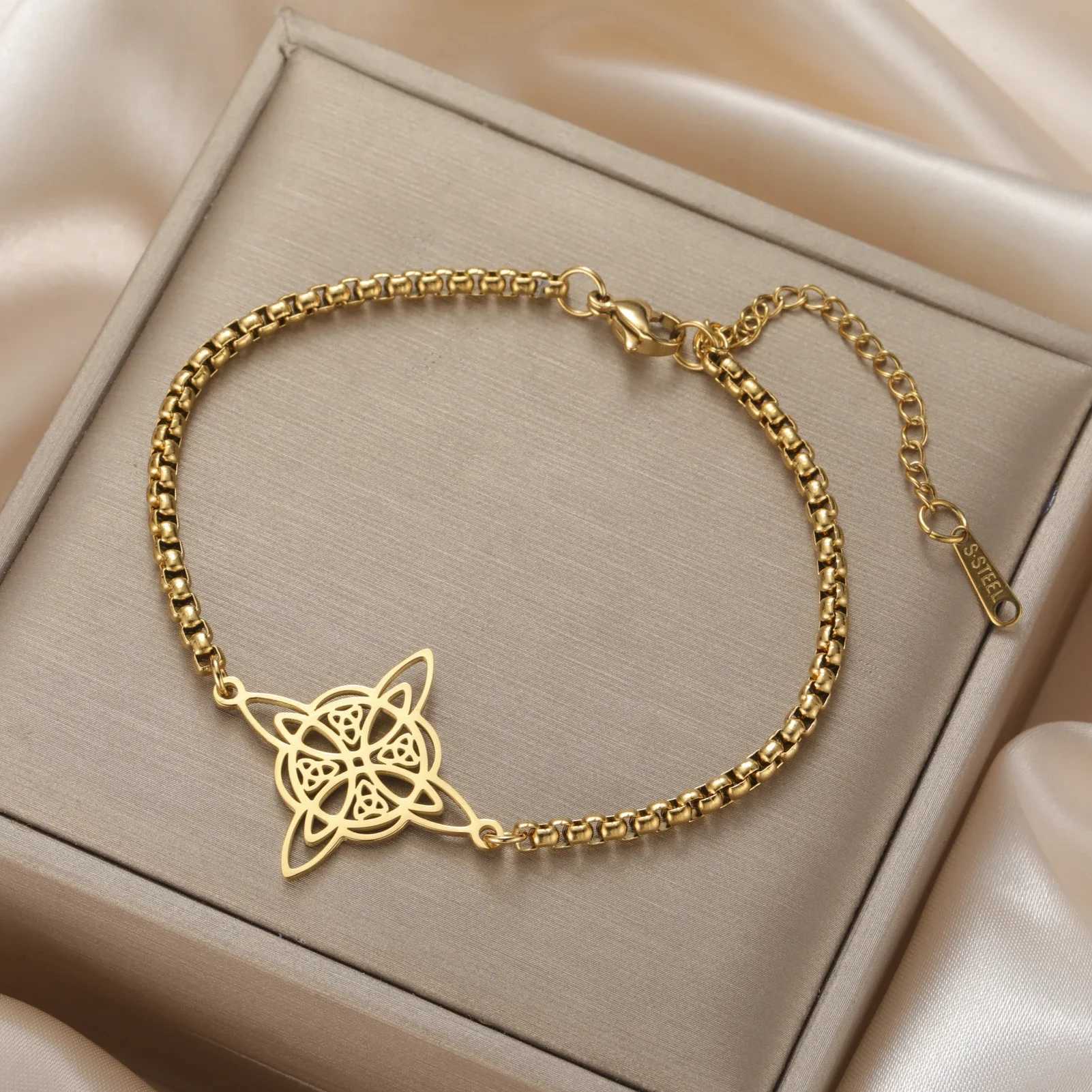 Skyrim Ladies Celtic Knot Pendant Bracelet Stainless Steel Fashion Box Chain Witch Knot Irish Knot Talisman Witchcraft Jewelry W250526