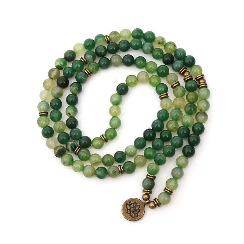108 Mala Beads Green Dragon Agate Bracelet Handmade Jewelry