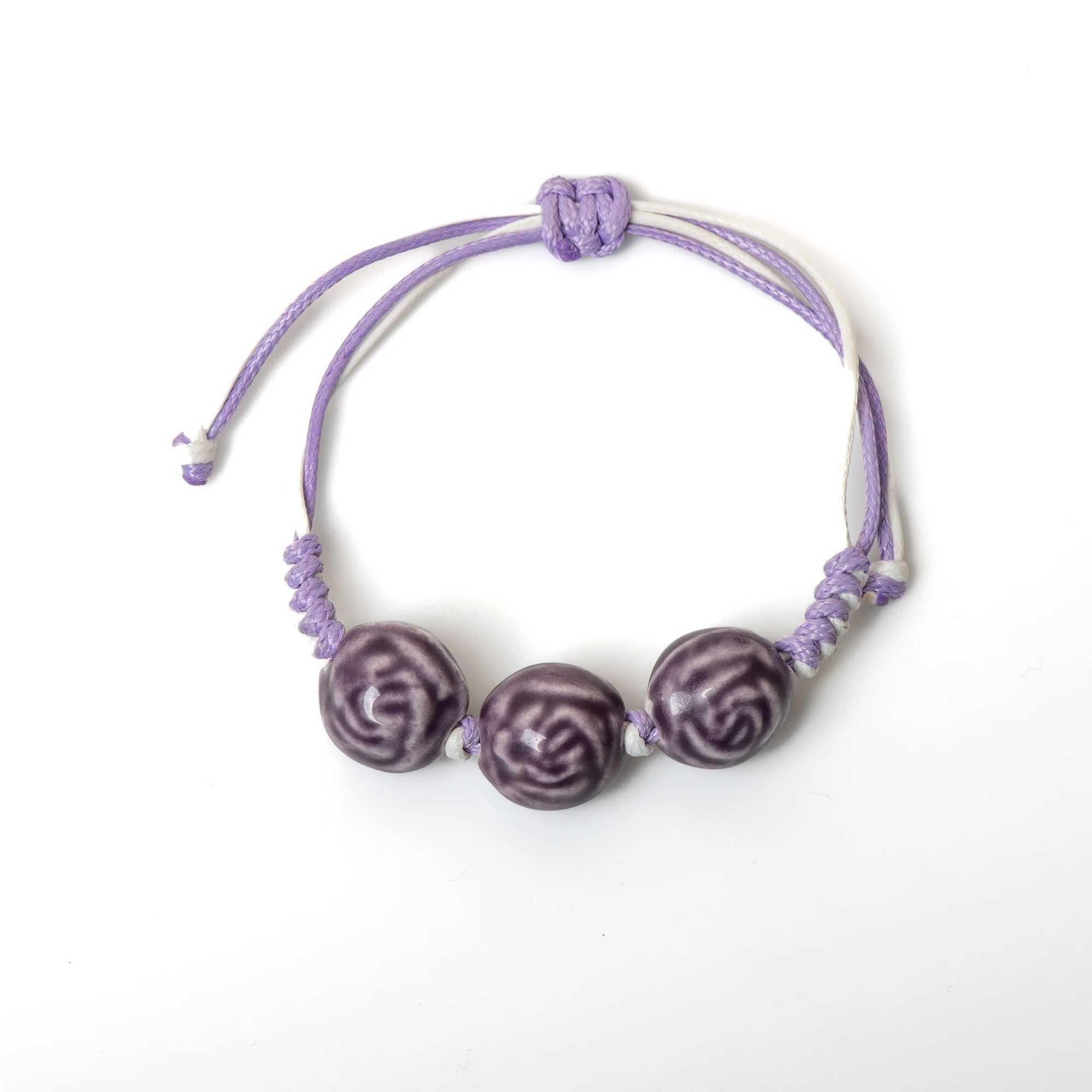 Purple Rose Ceramic Bracelet Handmade Adjustable Jewelry Vintage Style for Women 176 W250526