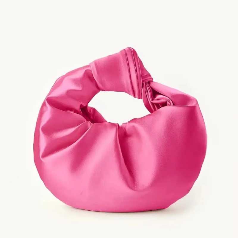 French Design Pleated Satin Knotted Bag Womens Sweet Cloud Handbag Ladies Soft Wedding Evening Bags Prom Party Hot Pink Bags W250527