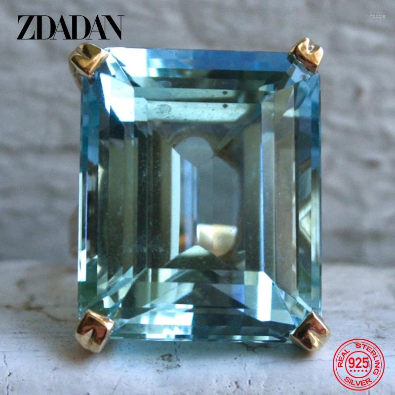 Cluster Rings ZDADAN 925 Sterling Silver Aquamarine Gemstone Ring For Women Fashion Party Jewelry Gifts Wholesale