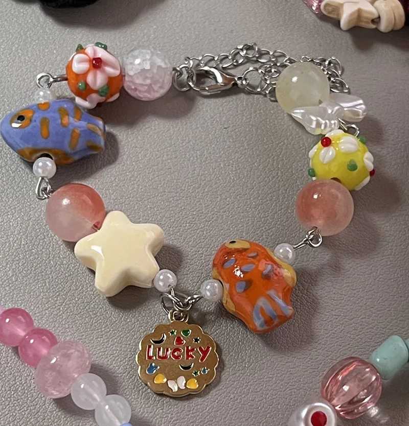 New Cute Geometry Star Conch Ceramic Glass Acrylic Beaded Bracelet Girl Kpop Aesthetic Charm Jewelry Y2K Marine Accessories W250526