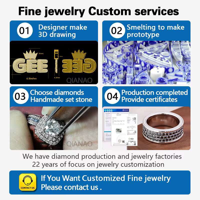 Handmade 18K 14K 10K White Gold Loose Moissanite Stones Hiphop Jewelry Fashion Rings Men Rings Jewelry for Boyfriends Husband