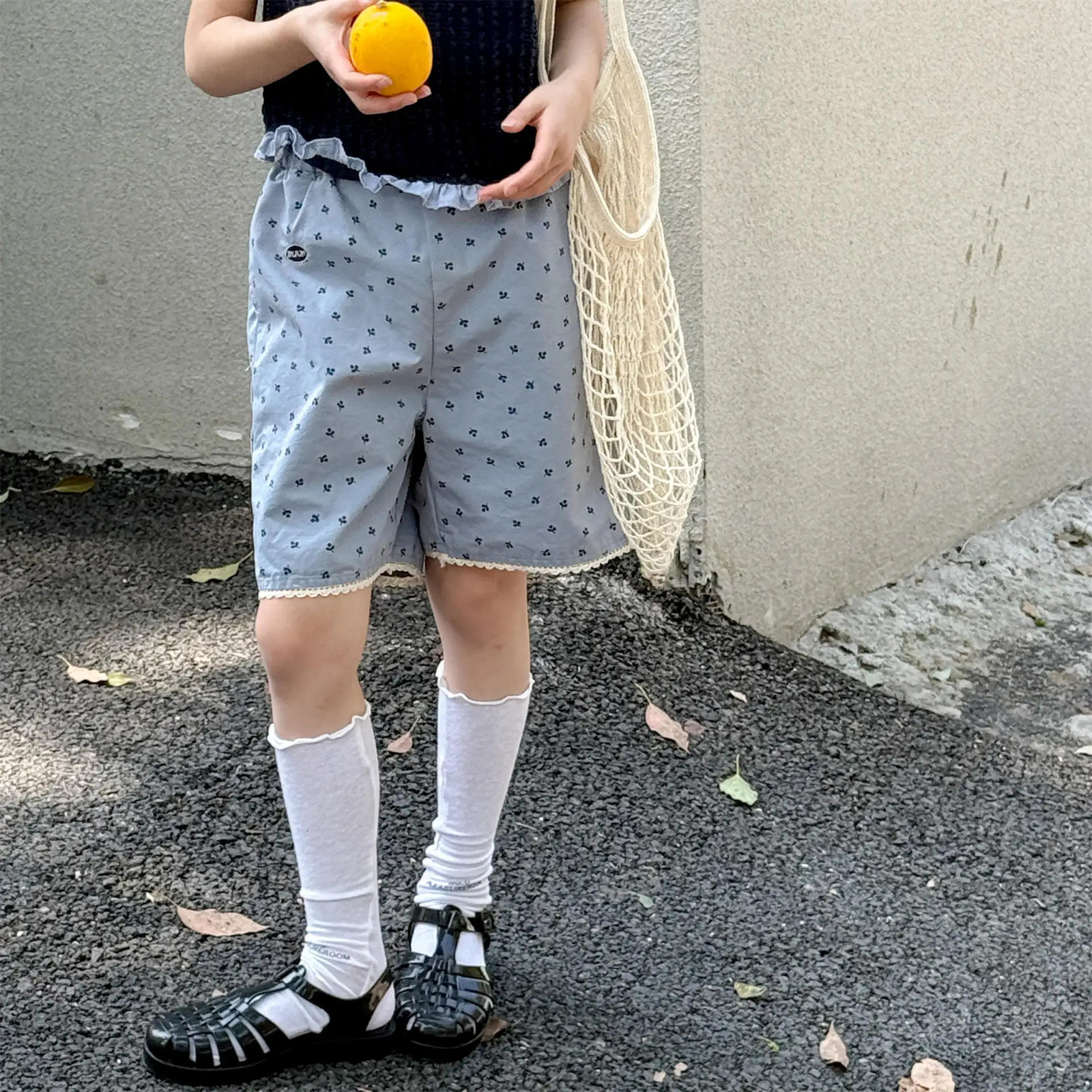 Girls Casual Shorts 06 Years Summer Blue Children Lace Kids Loose Fashion Baby Clothes Cotton Clothing 250527