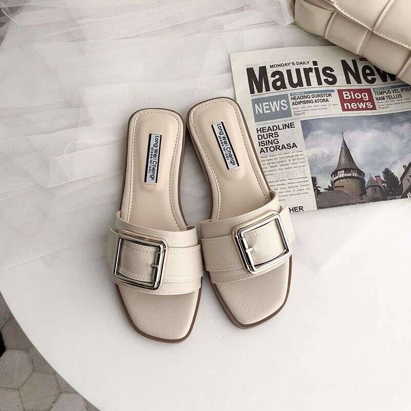 Wholesale Flat Slippers 2025 New Summer Square Buckle Designer Cool Slippers Versatile External Wear Non Slip Beach Cool Slippers