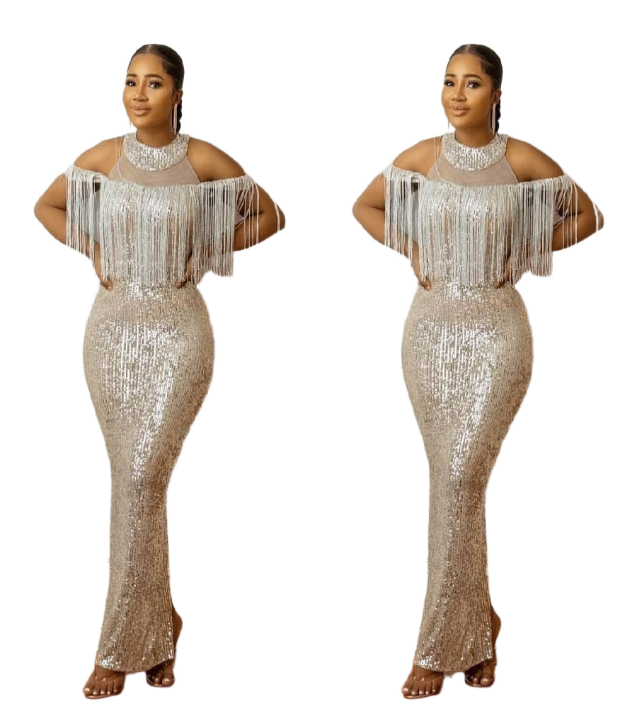 Shiny Aso Ebi Mermaid Prom Dress With Tassel Sparkly Sequin Plus Size African Evening Dress Black Women Birthday Party Occasion Formal Vestio De Fiest
