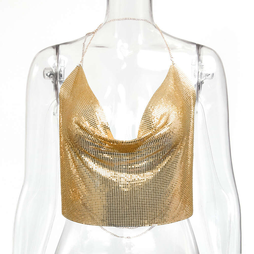 Women's New Sequin Strap Party Nightclub Music Festival Sexy Hot Girl Metal Top
