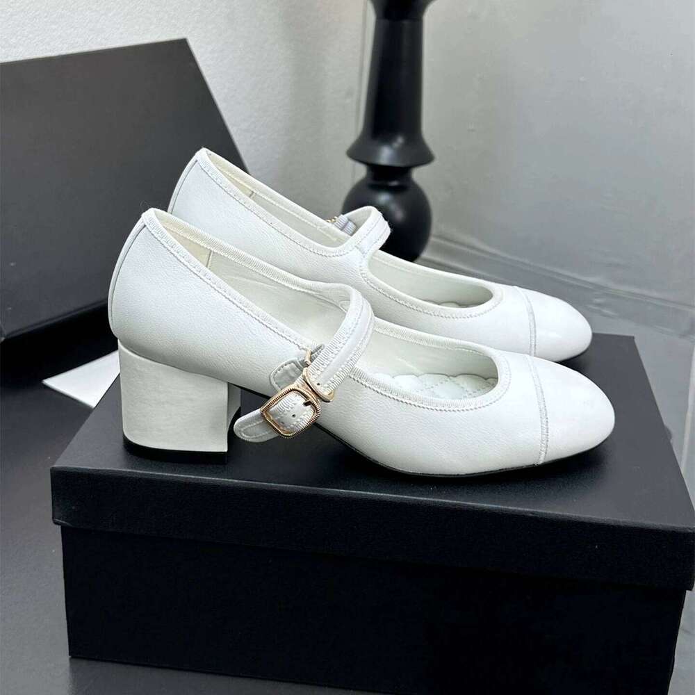 Spring Autumn Women Fashion Genuine Leather Pumps Mary Janes High Heels Round Toes Buckle Strap Party Dress Shoes Woman 41
