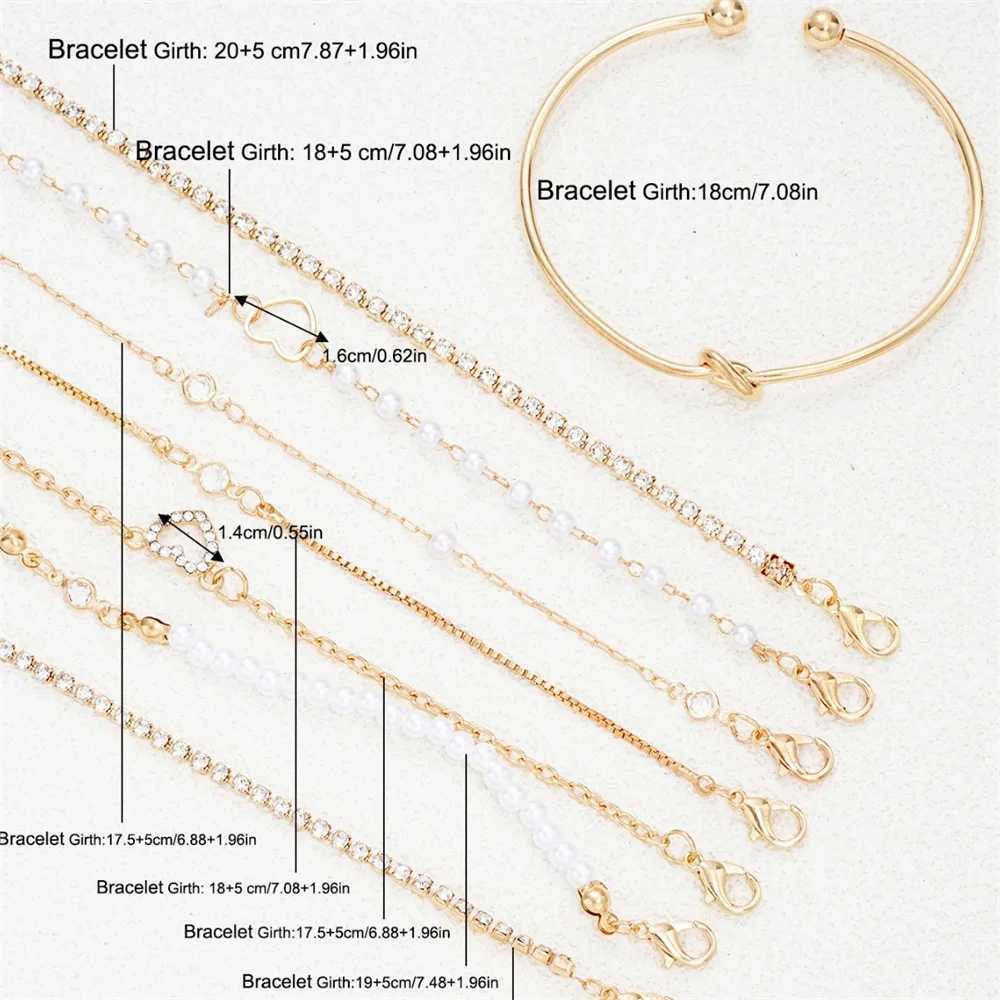 8Pcs Set Pearl Zircon Bracelet Gold Color Multilayer Interlocking Hearts Barefoot Ankle Bracelet On Leg Jewelry Accessories W250526