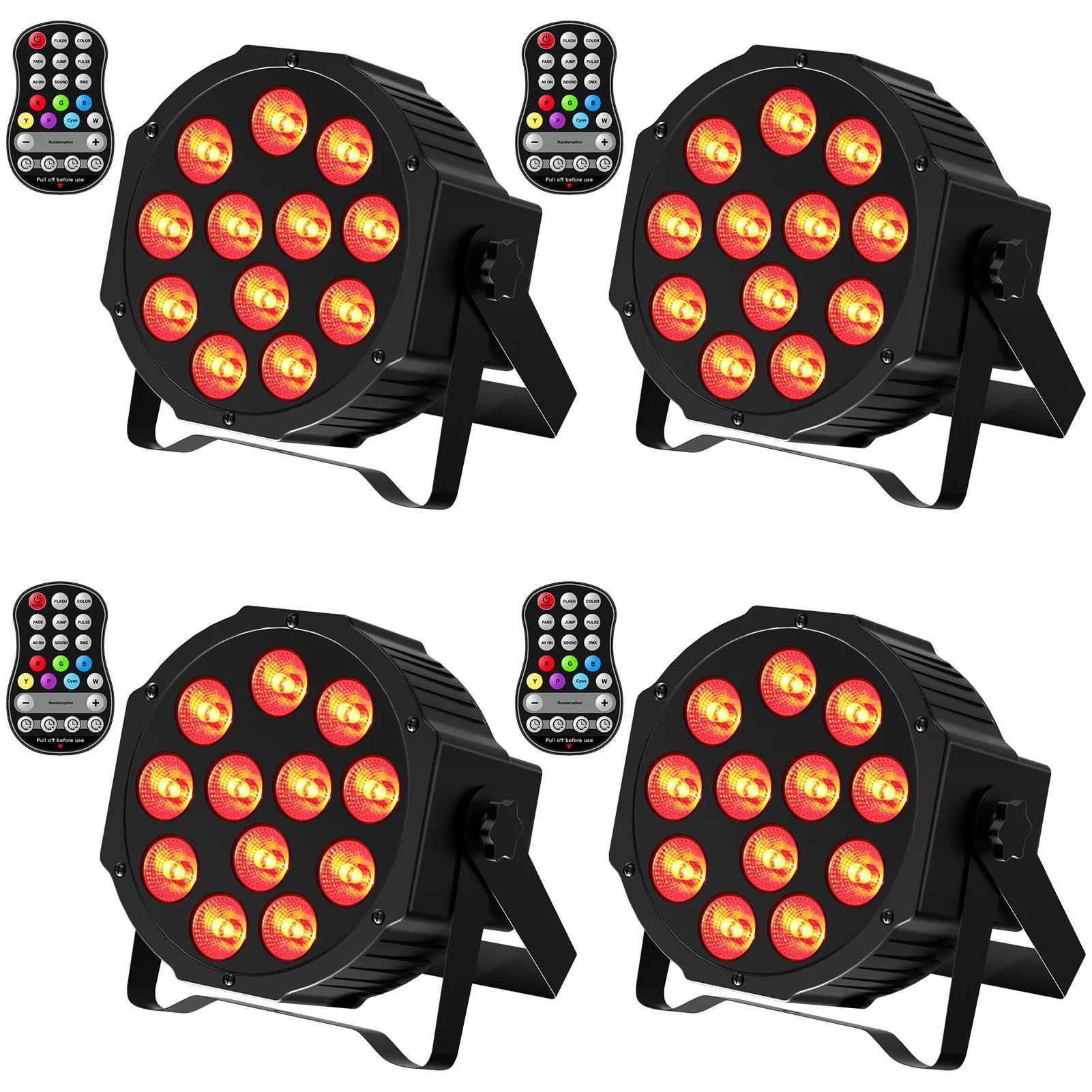 Fieryzeal 4PCS Battery LED Par Light RGBW Stage Flat Strobe Light Par Light DMX512 Effect Stage Light for DJ Disco Party Wedding XJ250527