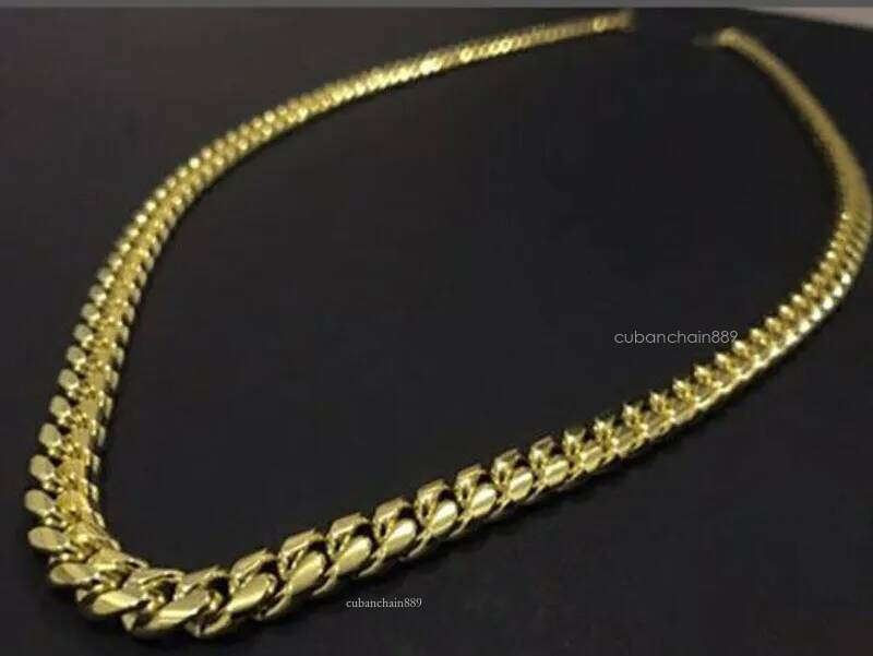 Moissanite Mens Gold Tone 316L Stainless Steel Necklace Cuban Link Chain with Dias Clasp Lock