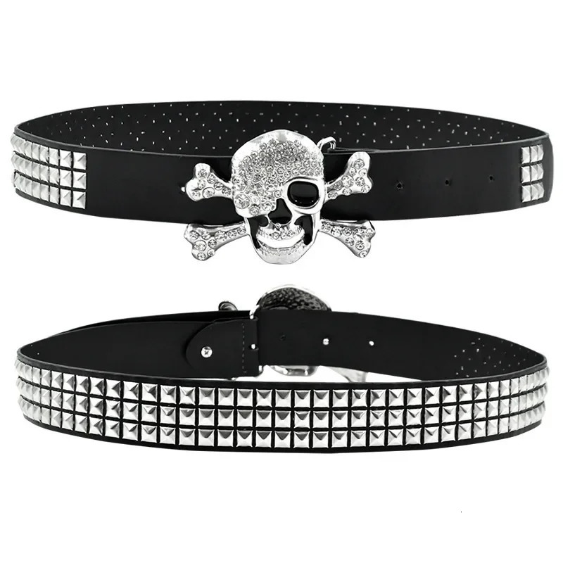 American Hip Hop Skeleton Belt Womens Wide Belt Y2K Belt Punk Style Willow Nail Black Versatile INS Casual Belt Belt 250520