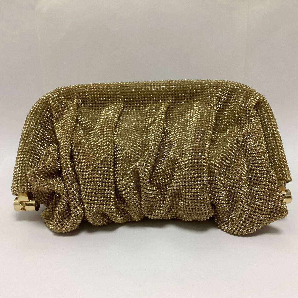 Gradient Ruched Rhinestone Clutch For Women Shinny Dias Chain Shoulder Crossbody Bag Glitter Evening Party Purse