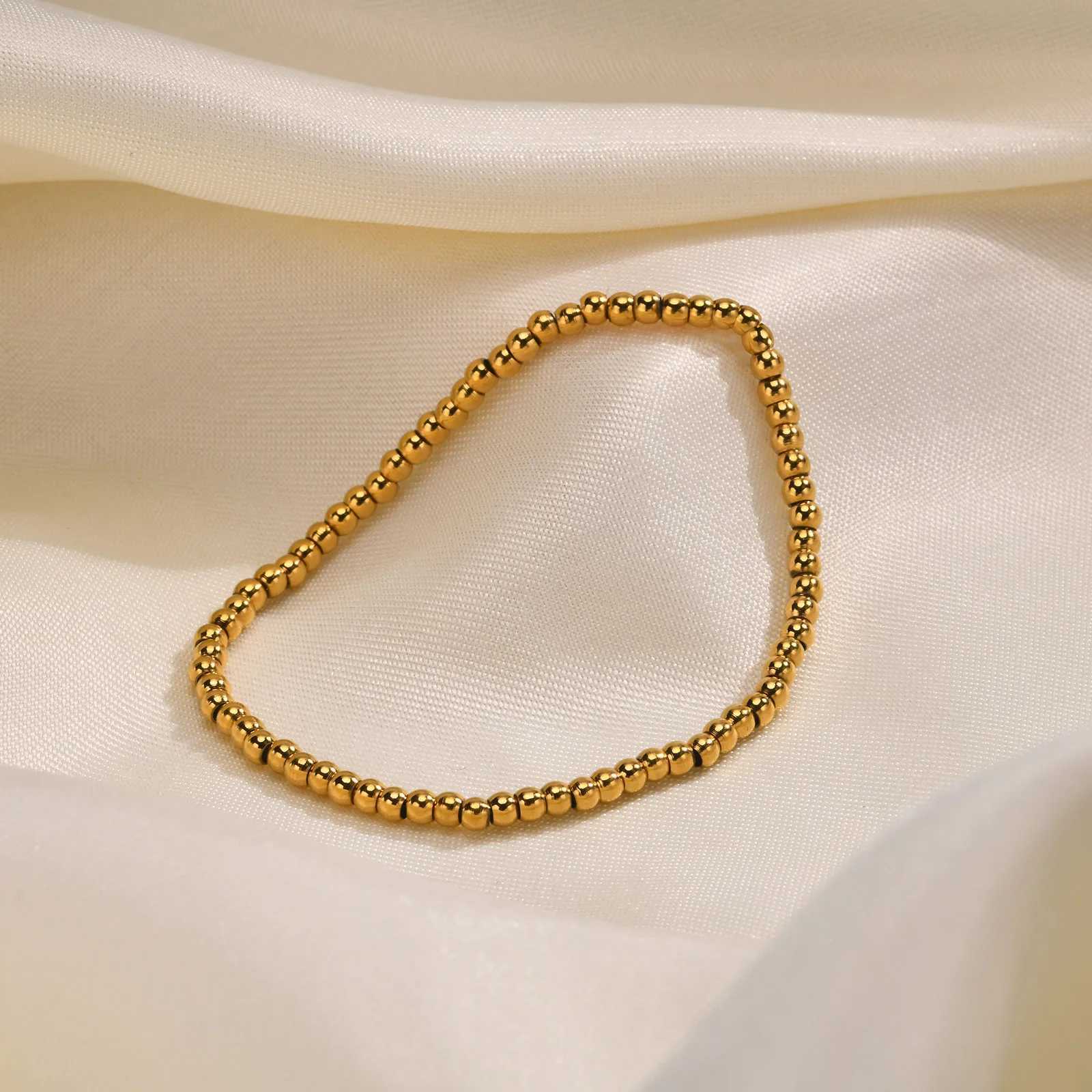 2mm-6mm Beaded Ball Chain Bracelet Stainless Steel Stretchable Elastic Link Gold Plated Wristband for Women Girls Jewelry Gift W250526