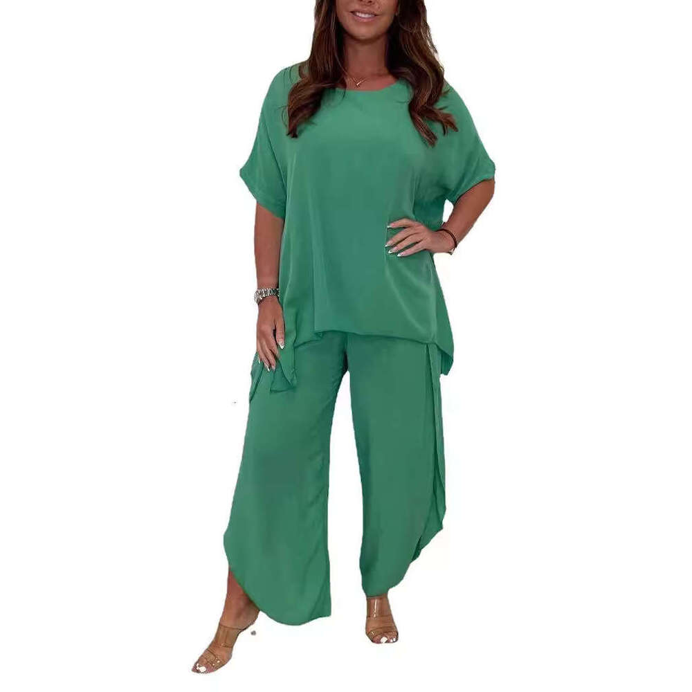 2025 Hot Item Women's Fashion Casual Loose Plus Size Set Short Sleeve
