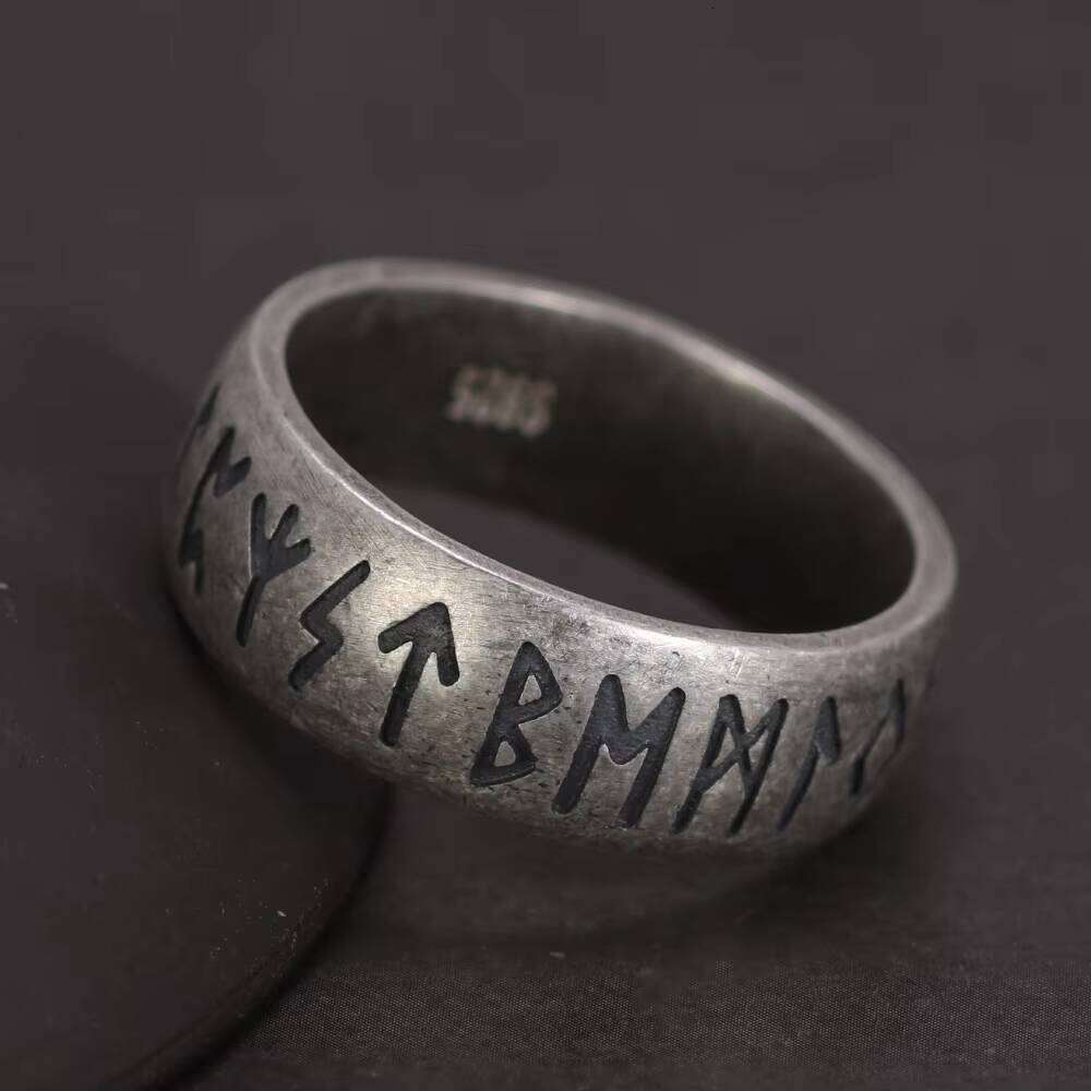 Viking Rune Band Ring Sterling Sier Elder Futhark Nordic Celtic Wedding Norse Scandinavian Jewelry Gift for Men and Women