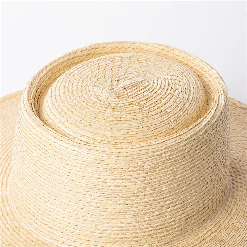 202503-HH5365A ins CHIC summer holiday Natural palm leaf woven grass solid fedoras cap men women panama jazz hat 250526