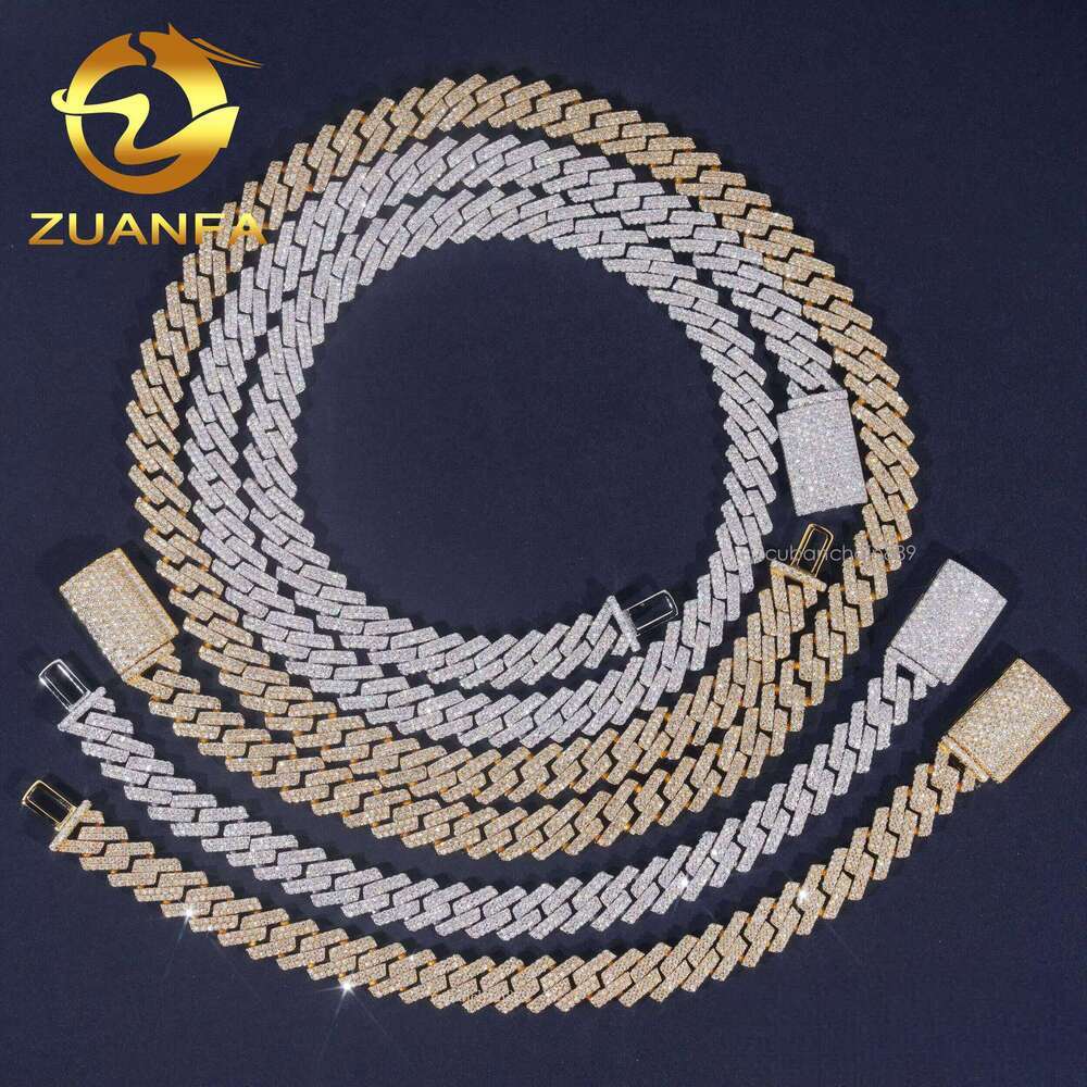 Ready to Ship High Quality Moissanite Hip Hop Jewelry 10mm Link Chain Sier Iced Out Cuban Bracelet Necklace With GRA