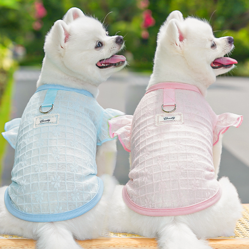 Cute Mesh Pet Dog Vest Breathable Hollow Cat Clothing Striped Thin Pet Cooling T Shirt for Puppy and Cat