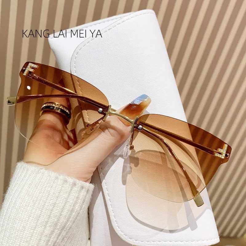 Cross-border European and American frameless square sunglasses for women fashionable cut edge large frame glasses Z250527