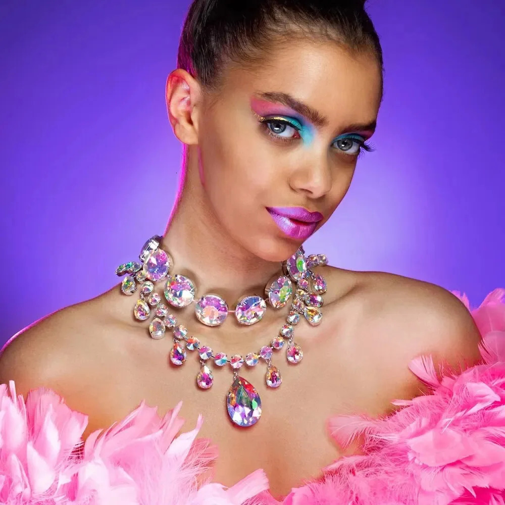 Glass Crystal Big Water Drop Statement Choker Necklace for Women Rhinestone Large Collar Wedding Jewelry Summer 250519