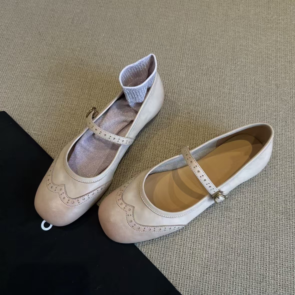 Pumps Spring/Fall 2023 Genuine Leather Round Toe Chunky Low Heel Women Shoes Retro Mary Janes 0be7