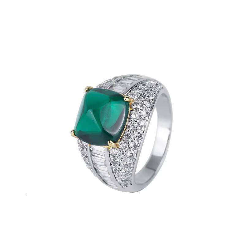 S Silver Artificial Gemstone Jade Blue Tower Ring Main Stone 10*10