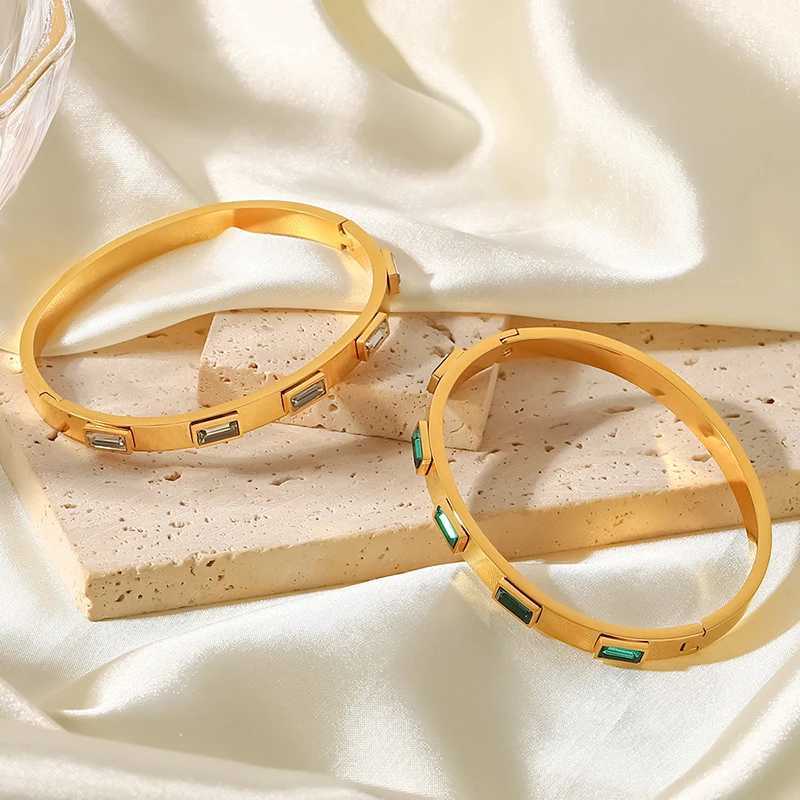 Ins Style Stainless Steel Bracelet Jewelry Inlaid Cubic Zircon Bracelet Bangles for Women Waterproof Trendy Christmas Gift W250526