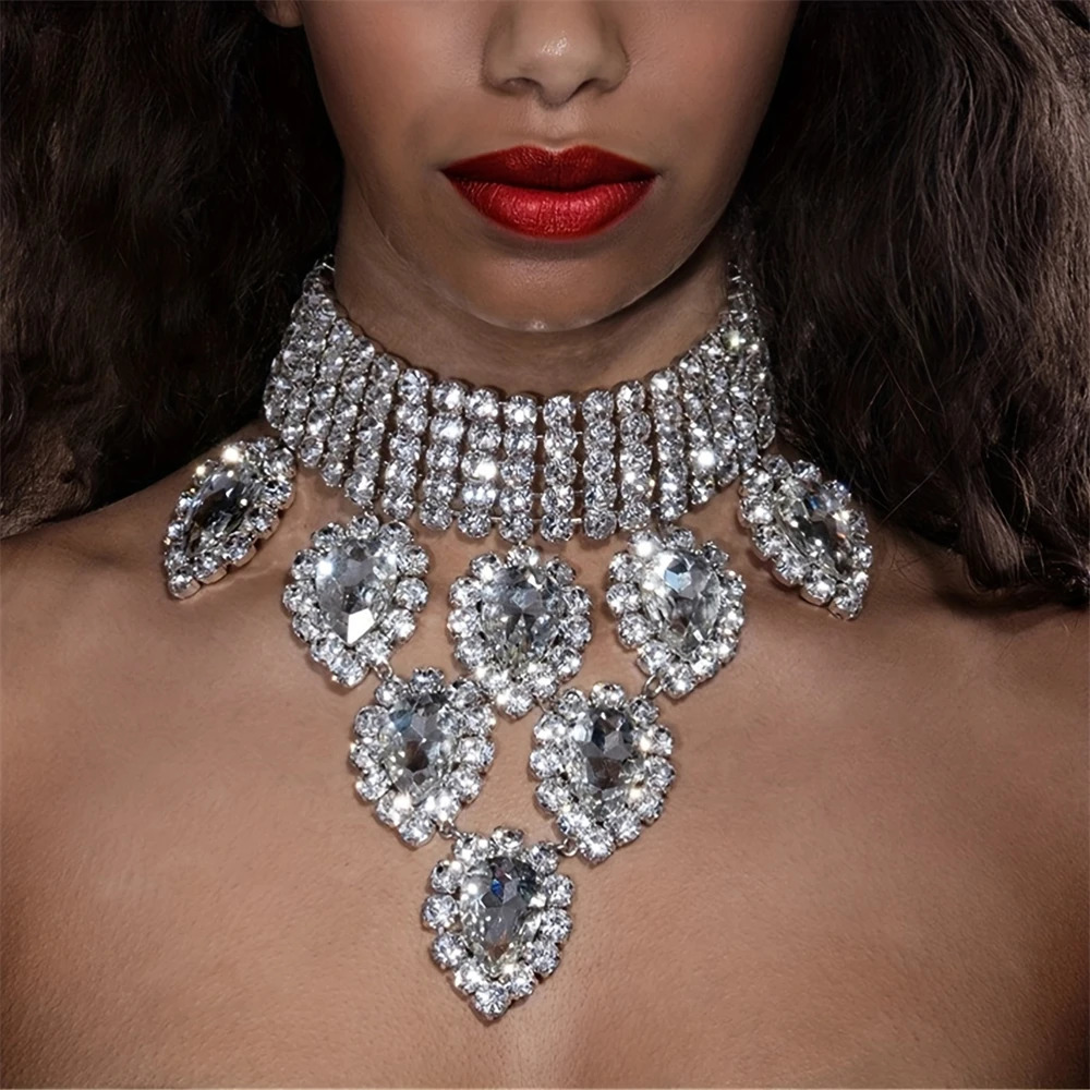 Bohemian Feng Rhinestone Necklace Fashionable and Exaggerated Multi- layer Multi color Rhinestone Droplet Pendant Neck Chain 250519